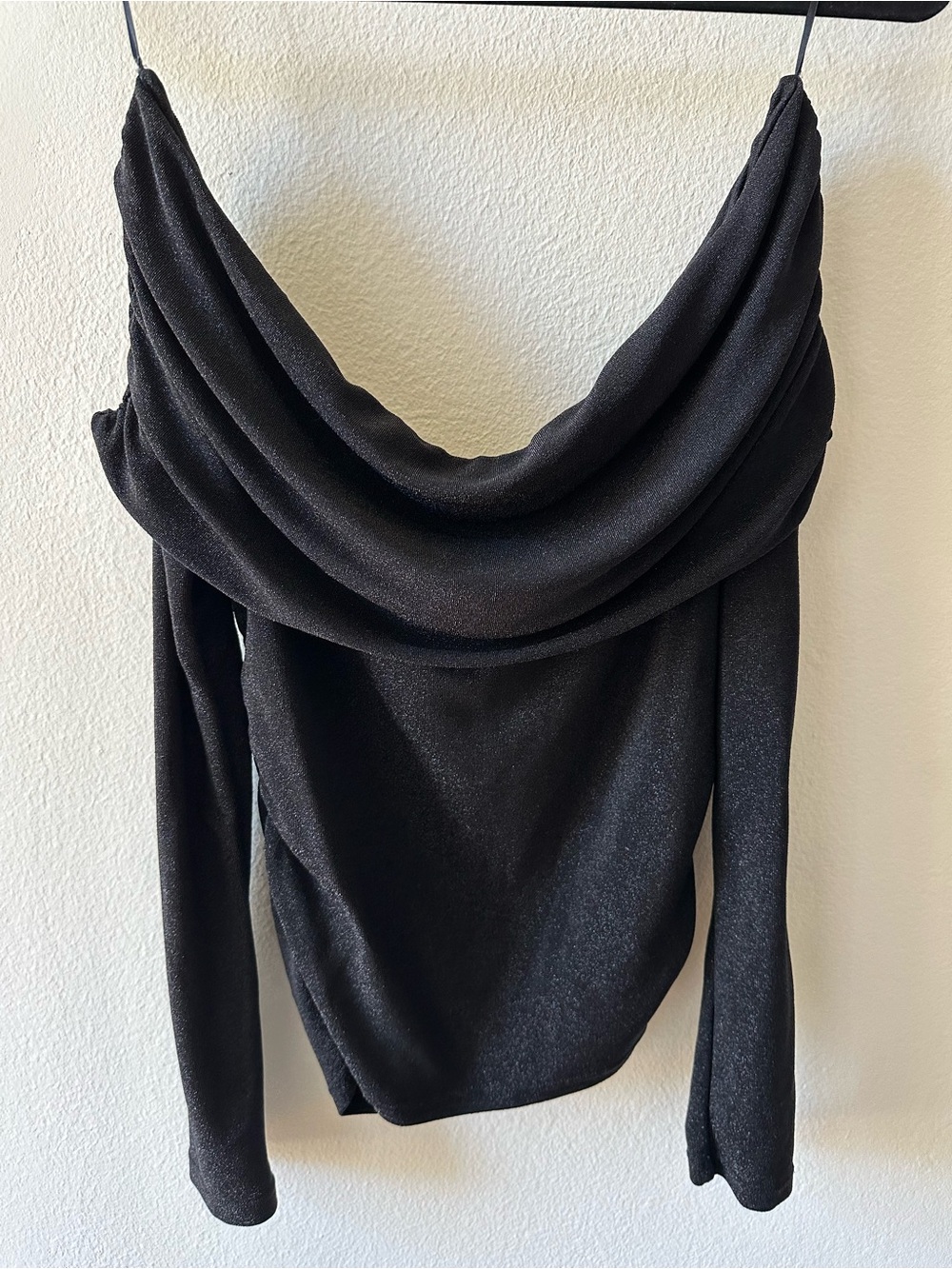 Mango Black Off-the-Shoulder Draped Cowl Sweater